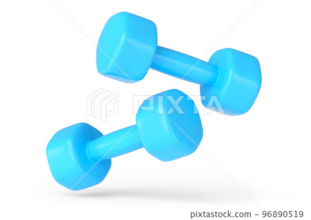 Pair of rubber blue dumbbells isolated on white background Pair of rubber blue dumbbells isolated on white background 96890519