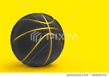 Gold and black basketball ball isolated on yellow background Gold and black basketball ball isolated on yellow background 96890534