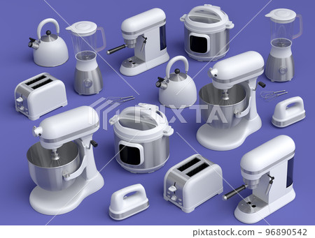 Electric kitchen appliances and utensils for making breakfast on violet Electric kitchen appliances and utensils for making breakfast on violet 96890542