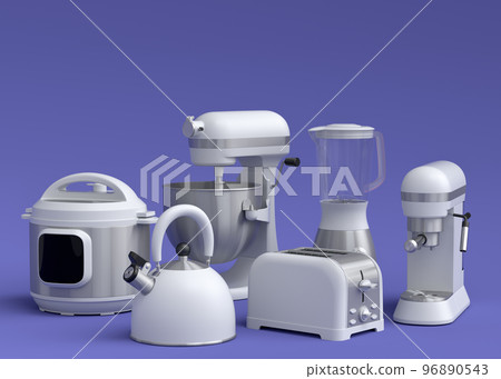 Electric kitchen appliances and utensils for making breakfast on violet Electric kitchen appliances and utensils for making breakfast on violet 96890543