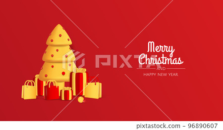 Merry Christmas and Happy New Year. Christmas background design, Christmas trees, decorative balls, gift. Festive gift card, holiday poster, web banner, website header. Merry Christmas and Happy New Year. Christmas background design, Christmas trees, decorative balls, gift. Festive gift card, holiday poster, web banner, website header. 96890607
