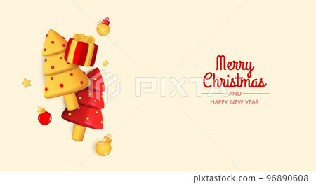Merry Christmas and Happy New Year. Xmas Festive background with realistic 3d balls and chrisrmas tree. Merry Christmas and Happy New Year. Xmas Festive background with realistic 3d balls and chrisrmas tree. 96890608