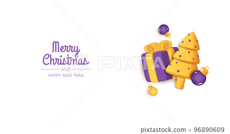 Merry Christmas and Happy New Year. Xmas Festive background with realistic 3d balls, gift and chrisrmas tree. Merry Christmas and Happy New Year. Xmas Festive background with realistic 3d balls, gift and chrisrmas tree. 96890609