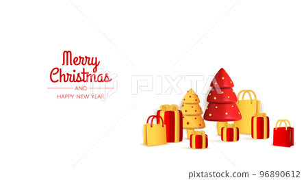 Christmas banner. Xmas background design with realistic christmas ball, gift and christmas tree. 96890612