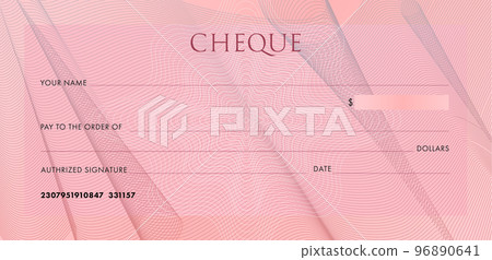 Check template, Chequebook template. Blank pink business bank cheque with guilloche pattern cloth folds and abstract watermark. Background for voucher, banknote design,gift certificate, ticket, coupon Check template, Chequebook template. Blank pink business bank cheque with guilloche pattern cloth folds and abstract watermark. Background for voucher, banknote design,gift certificate, ticket, coupon 96890641
