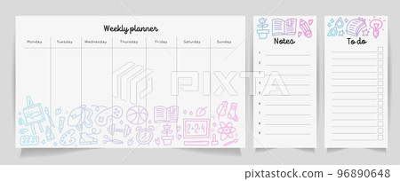 Weekly planner template concept with school supplies texture gradient pattern. Isolated organizer and schedule with notes and to do list. Vector eps 10. 96890648