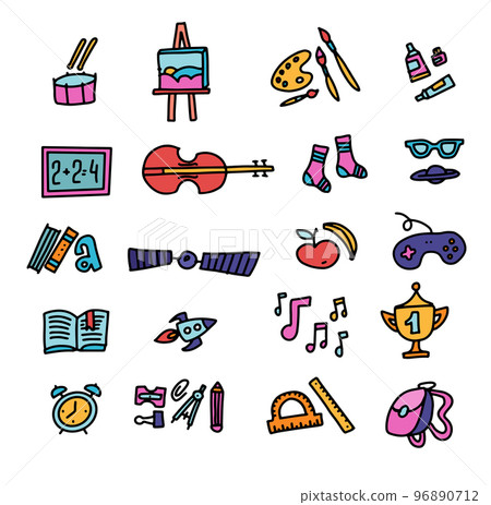 Hand drawn education icons vector on white background. School Icons. Back To School. Hand Drawn Doodle color Icon Set. Sketchy outline set of School objects and symbols. Freehand drawing school items Hand drawn education icons vector on white background. School Icons. Back To School. Hand Drawn Doodle color Icon Set. Sketchy outline set of School objects and symbols. Freehand drawing school items 96890712