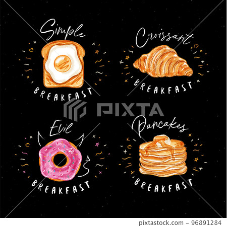 Breakfast sweets toast, croissant, donut black 96891284