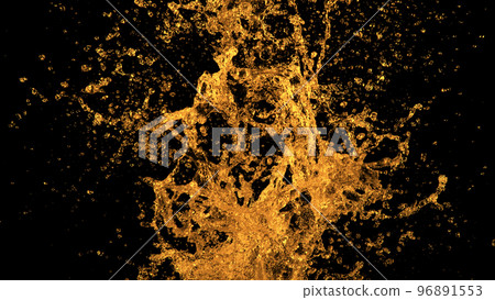 Golden splash isolated on black background. Golden splash isolated on black background. 96891553