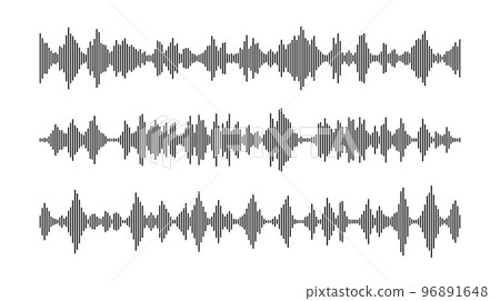 Black sound wave bars set. Music, podcast, audio track samples or voice messages. Equaliser elements collection. Diagram, chart or signal concepts.  96891648