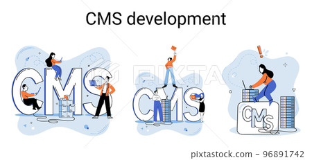 Concept of digital content management system, CMS development software metaphor, program development service technology Concept of digital content management system, CMS development software metaphor, program development service technology 96891742