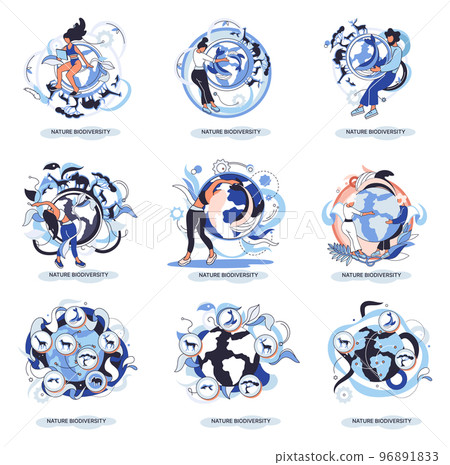 Biodiversity in nature as environment variety of life on Earth planet. Saving wildlife ecosystem metaphor 96891833