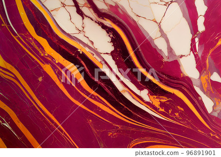Violet and orange marble abstract background. Decorative acrylic paint pouring rock marble texture. Horizontal Black and yellow wavy abstract pattern. 96891901