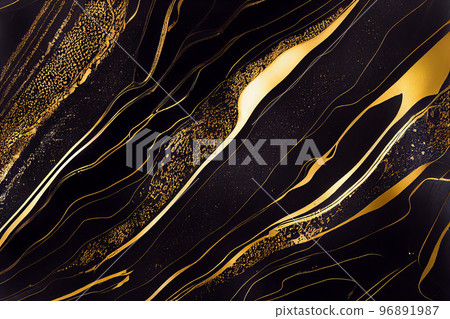 Black and gold marble abstract background. Decorative acrylic paint pouring rock marble texture. Horizontal Black and gold wavy abstract pattern. Black and gold marble abstract background. Decorative acrylic paint pouring rock marble texture. Horizontal Black and gold wavy abstract pattern. 96891987