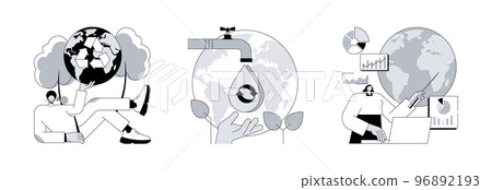 Save the planet abstract concept vector illustration set. Reduce Reuse Recycle, water consumption, climate data share and use, upcycling program, weather forecast, overconsumption abstract metaphor. Save the planet abstract concept vector illustration set. Reduce Reuse Recycle, water consumption, climate data share and use, upcycling program, weather forecast, overconsumption abstract metaphor. 96892193