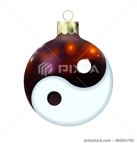 Asian New Year concept, Yin yang Dark Red Christmas ball, icon isolated. Spiritual relaxation of modern yoga meditation. 3d toy Merry xmas, Chinese Japan, Korean. Png 96893788