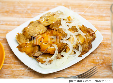 Homemade marinated white brittlegill mushrooms with onion Homemade marinated white brittlegill mushrooms with onion 96893882