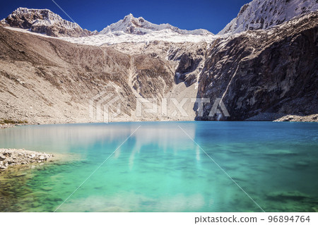 lake 69 n Cordillera Blanca with snowcapped Andes, Ancash, Peru 96894764