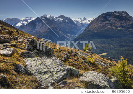 Dramatic landscape of swiss alps in upper Engadine, Graubunden, Switzerland Dramatic landscape of swiss alps in upper Engadine, Graubunden, Switzerland 96895600