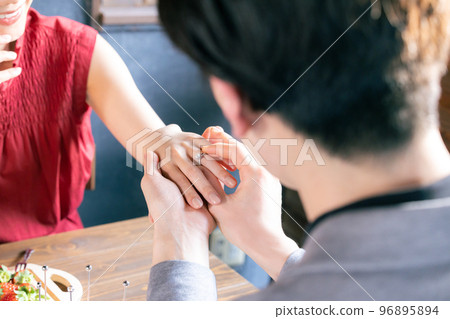 Proposal A woman who puts a ring on her ring finger Proposal A woman who puts a ring on her ring finger 96895894