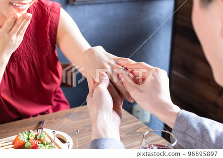 Proposal A woman who puts a ring on her ring finger 96895897