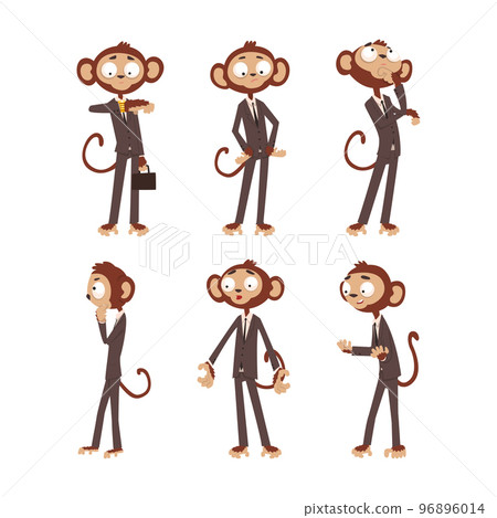 Monkey Businessman Character Standing on Two Legs and Gesturing Vector Set 96896014