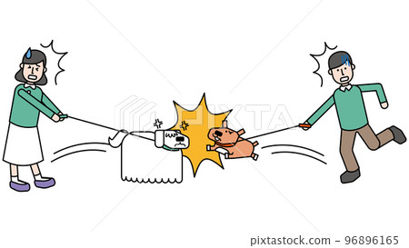 A pet dog who fights with another dog during a walk and a panicked owner A pet dog who fights with another dog during a walk and a panicked owner 96896165