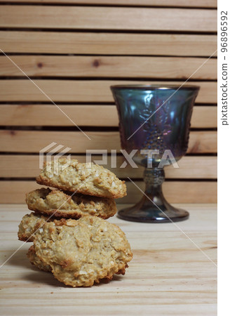 Stack of Oatmeal Cookies on Wooden Table 96896592