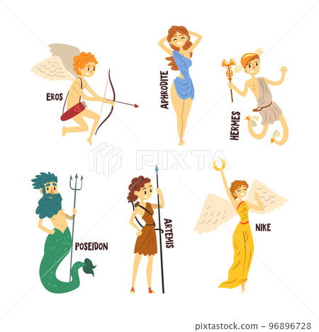 Ancient Greek Gods and Mythological Deities of Olympia Vector Set 96896728