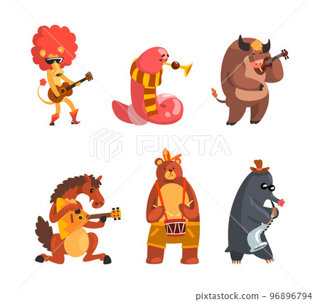 Funny Animal Character Playing Different Musical Instrument Performing Concert Vector Set Funny Animal Character Playing Different Musical Instrument Performing Concert Vector Set 96896794