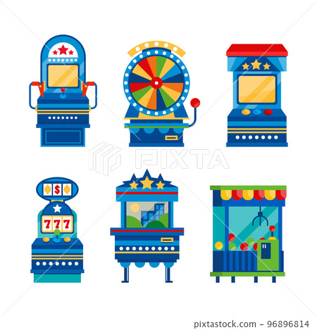Slot Arcade Gambling Machine with Lever and Button Vector Set Slot Arcade Gambling Machine with Lever and Button Vector Set 96896814