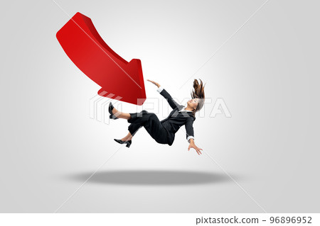 Asian businesswoman falling on down arrow 96896952