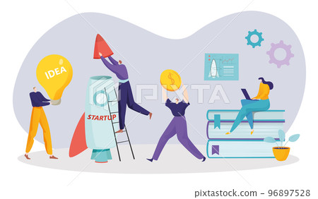 Design engineer startup rocket business creative light bulb idea, colleague together project deal flat vector illustration, isolated on white. 96897528