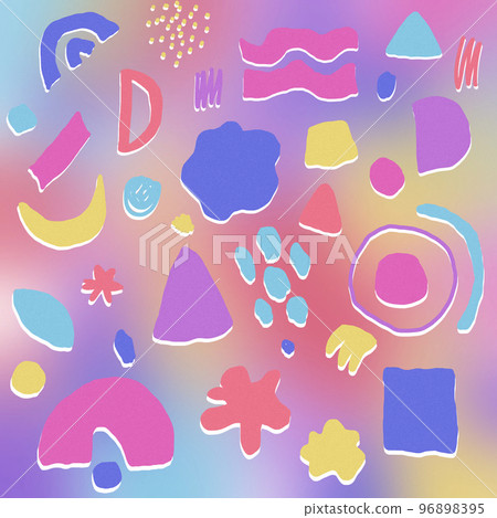abstract hand drawn pattern with a set of objects in bright colors on gradient background. . Spots, lines and dots. print for textile or cover abstract hand drawn pattern with a set of objects in bright colors on gradient background. . Spots, lines and dots. print for textile or cover 96898395