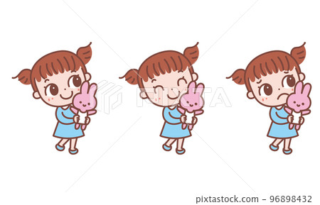 Girl holding a rabbit_Facial expression variation set 96898432