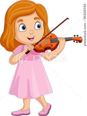 Cartoon little girl playing a violin 96898589