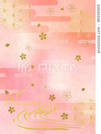 Gold leaf Japanese pattern _ pink Japanese paper background-vertical 1516 96898868