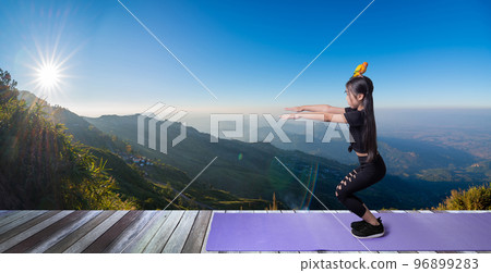 Young Asian Girl exercise in the nature 96899283