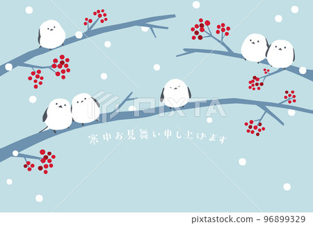 Winter greetings: long-tailed long-tailed tit and red berries 96899329