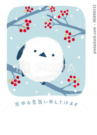 Winter greetings: long-tailed long-tailed tit and red berries 96899332