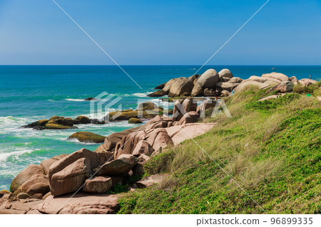 Amazing rocks and Atlantic ocean in Florianopolis. Beach in Brazil Amazing rocks and Atlantic ocean in Florianopolis. Beach in Brazil 96899335