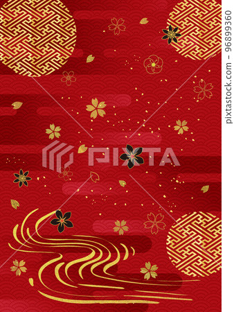Gold leaf Japanese pattern _ red background-vertical 1506 Gold leaf Japanese pattern _ red background-vertical 1506 96899360