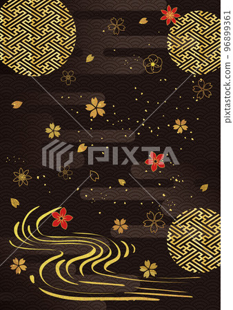 Gold leaf Japanese pattern _ black background-vertical 1505 Gold leaf Japanese pattern _ black background-vertical 1505 96899361