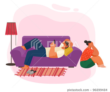 Quarrel of Young Couple, People in Living Room 96899484