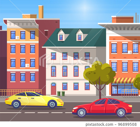 Cityscape with Architecture and Transport on Roads Cityscape with Architecture and Transport on Roads 96899508