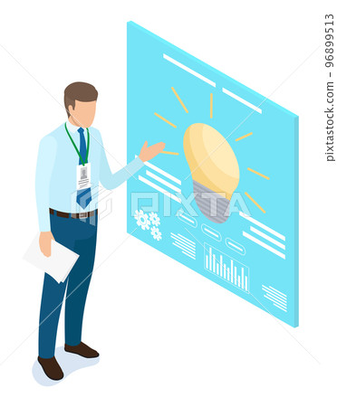 Worker Showing Innovation Presentation Vector Worker Showing Innovation Presentation Vector 96899513
