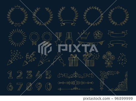 紀念和獎勵裝飾設計框架，矢量素材集，海軍背景上的金色線條繪製。 96899999