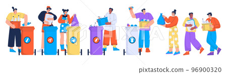 Waste segregation with people sorting trash 96900320