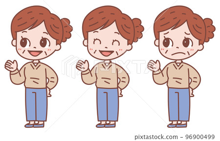 A woman who raises her hand and guides_Facial expression variation set A woman who raises her hand and guides_Facial expression variation set 96900499