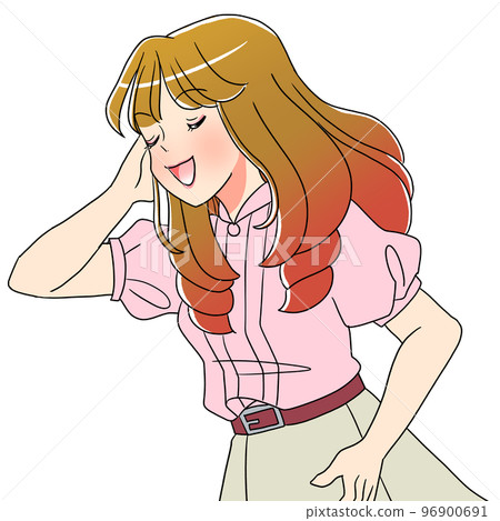 Illustration of a young woman with a proud semi-long perm Illustration of a young woman with a proud semi-long perm 96900691